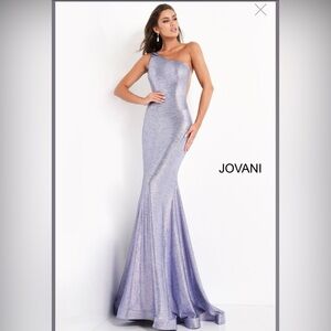 Jovani One-Shoulder Iris Metallic Gown